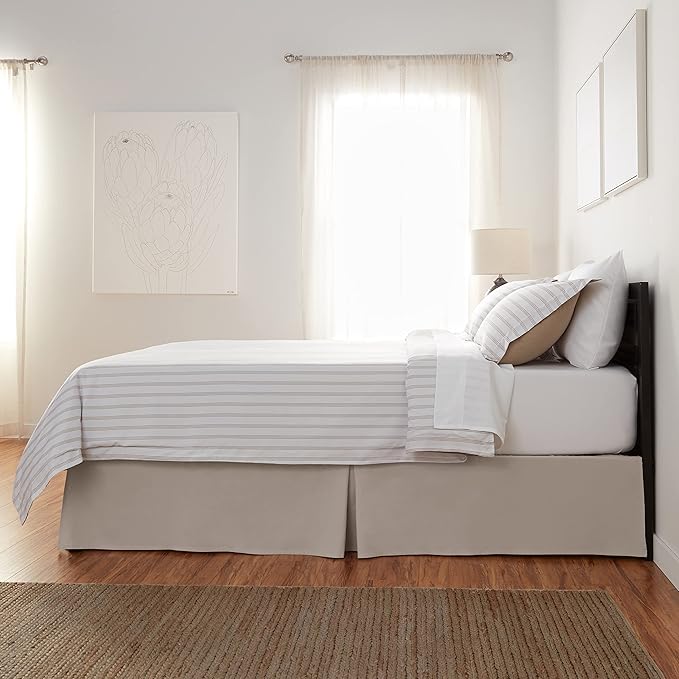 Amazon Basics Lightweight Pleated Bed Skirt, Queen, Taupe, Solid