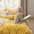 Bedsure Mustard Yellow Duvet Cover Full Size - 3 Pieces Prewashed Extra Soft Cotton-Like Bedding Set, Includes 1 Duvet Cover 80x90 Inches with Zipper Closure & 2 Pillow Shams, Comforter Not Included