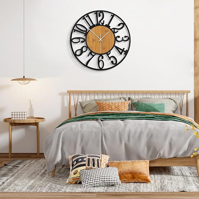 Large Wall Clock for Living Room Decor, 16 Inch Non Ticking Silent, Battery Operated Modern Vintage Oversized Wall Clock for Bedroom Kitchen