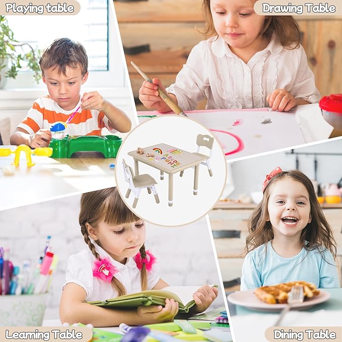 Toddler Table and Chair Set, Height Adjustable-Upgrade Kids Table and 2 Chairs for Ages 3-8, Multi-Activity Toddler Play Table with Graffiti Desktop for Home/Daycare/Classroom