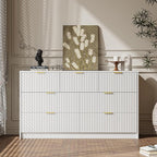 White 7 Drawer Dresser for Bedroom, Modern Fluted Dresser with Gold Metal Handles, Wide Chest of Drawers for Bedroom,Living Room, Entryway, Hallway, 55.9" L x 15.7" D x 31.4" H