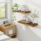 Fun Memories 24 Inch Floating Shelves for Wall, 9 Inch Deep Brown Rustic Wood Wall Mounted Shelves for Bathroom, Kitchen, Living Room, Set of 2