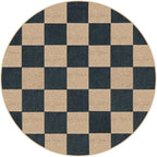 Lahome Checkered Easy Jute Rugs for Entryway, 3 ft Round Rug Small Indoor Outdoor Circle Carpet, Farmhouse Neutral Non Slip Non Shedding Black Carpet for Kitchen Front Porch Foyer