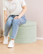 B FSOBEIIALEO Ottoman with Stroage, Round Sherpa Storage Ottoman Stool, Boucle Foot Rest22 x 22"x15.75"（Green