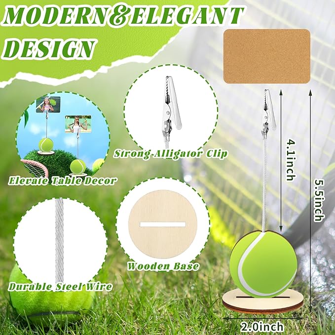 20 Pcs Base Memo Clip Holder Table Number Card Place Holders Stand Note Paper Clip Centerpieces for Table Party Favors Photo Stand Events Decoration (Tennis)