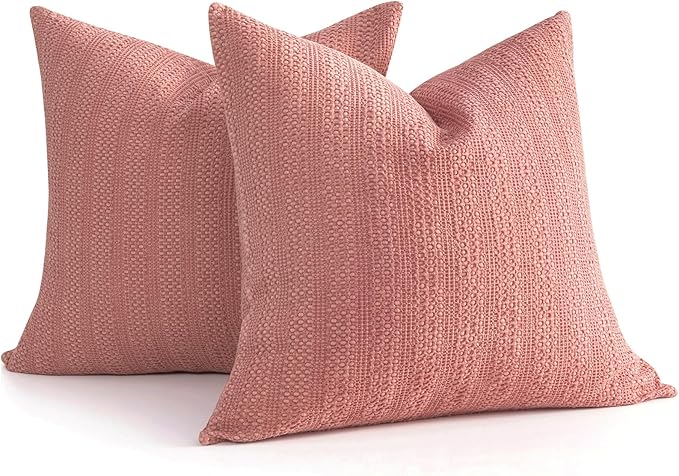 24x24 Pillow Covers Set of 2 Euro Sham Pillow Covers Cotton Euro Pillow Shams, Boho Throw Pillow Covers Large Decorative Square Pillowcase for Couch Bed, Coral Pink