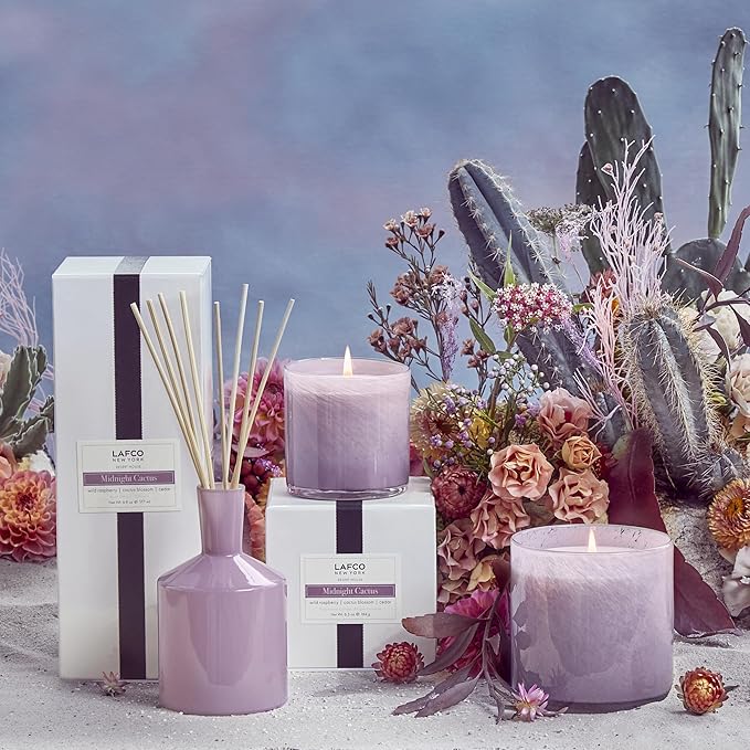 LAFCO New York Classic Reed Diffuser, Midnight Cactus - 6 oz - Up to 3 Months Fragrance Life - Reusable Glass Vessel - Natural Wood Reeds - Made in The USA