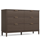 LINSY HOME Fluted Dresser for Bedroom with 6 Drawers, 54" Wide Mid Century Modern Dressers, Tall Boho Chest of Drawer, Large Wood Accent Storage Cabinet for Living Room, Curved Profile Design, Walnut