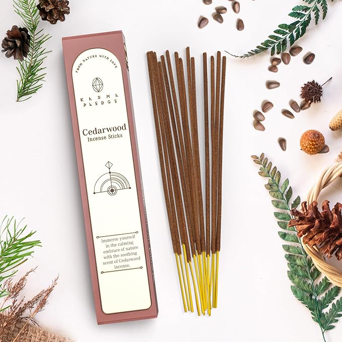 Cedarwood Incense Sticks, Organic Hand Dipped Incense, Natural Herbs & Aromatic Ingredients, Contain 40 Sticks Inside, Burn Time 45-60 Min, Spiritual Gifts, Incense by Karma Pledge