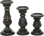 Deco 79 Mango Wood Decorative Candle Holder Distressed Turned Pillar Candle Stand, Set of 3 Candlestick Holder 6", 8", 10"H, Black