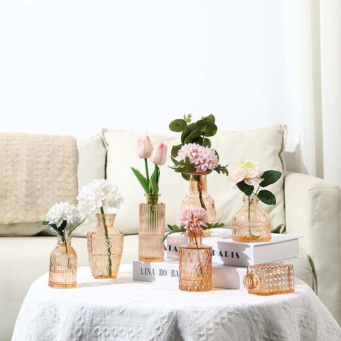 Bud Vases in Bulk 64, Amber Glass Vases for Centerpieces, Small Vases for Flowers, Mini Vintage Vase, Small Flower Vase for Centerpieces, Bud Vases for Wedding Table Decor