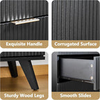 Fluted 3 Drawer Dressers, Modern Closet Dressers Chest of Drawers, Wood Storage Dresser Chest of Drawers Organizer for Bedroom Living Room Hallway Closet,Black, 2 Sets