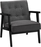 SONGMICS Accent Leisure Chair, Mid-Century Modern Arm Chair with Solid Wood Armrests and Legs, 1-Seat Cushioned Sofa for Living Room Bedroom Balcony Studio, Classic Black ULAC001B01