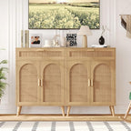 Irontar Rattan Buffet Sideboard Cabinet with Storage, Coffee Bar, Boho Credenzas with Drawer, Kitchen Storage Cabinet, Accent Cabinet with Doors for Hallway, Living Room, Dinning Room, Natural