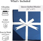 Vianney King Size Comforter 110x93 Inches Reversible Lightweight Quilt Blanket in Electric Blue and Navy Blue with Geometric Square Pattern for Stylish All-Season Bedding