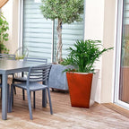 KOL 18''H. Bright Glazed Planter with Drainage Hole, Set of 2, Galvanized Steel Planter Pots for Indoor & Outdoor Use, Decorative Flower Plant Pots for Front Porch, Patio, Deck - Reddish Brown