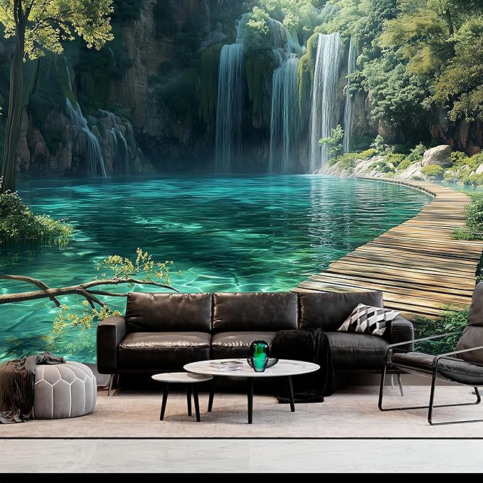 BSFHH Nature Tapestry Forest Tree Sea Cave Wall Hanging, Stream Through Rainforest Landscape Wall Art Tapestry for Bedroom Living room (Waterfall, 79"×59", Unframed)