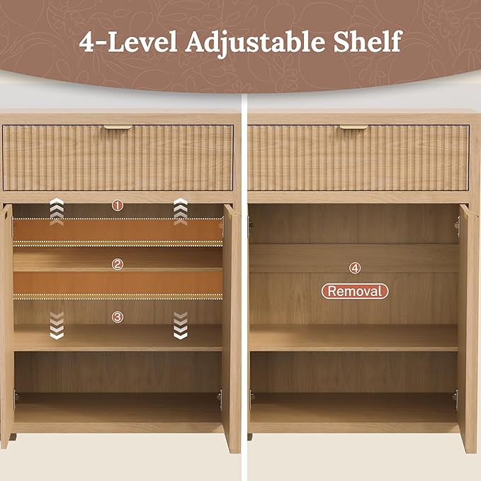 Fluted Sideboard Buffet Cabinet with Storage Drawers, 55" Large Accent Storage Cabinet for Entryway, Kitchen, Living Room - Wood