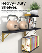 BAYKA Floating Shelves for Bedroom Decor, Wall Shelves for Storage, Wall Mounted Rustic Wood Floating Shelf for Books,Corner Shelf for Bathroom,Kitchen,Living Room(Black and Gold，Set of 4)