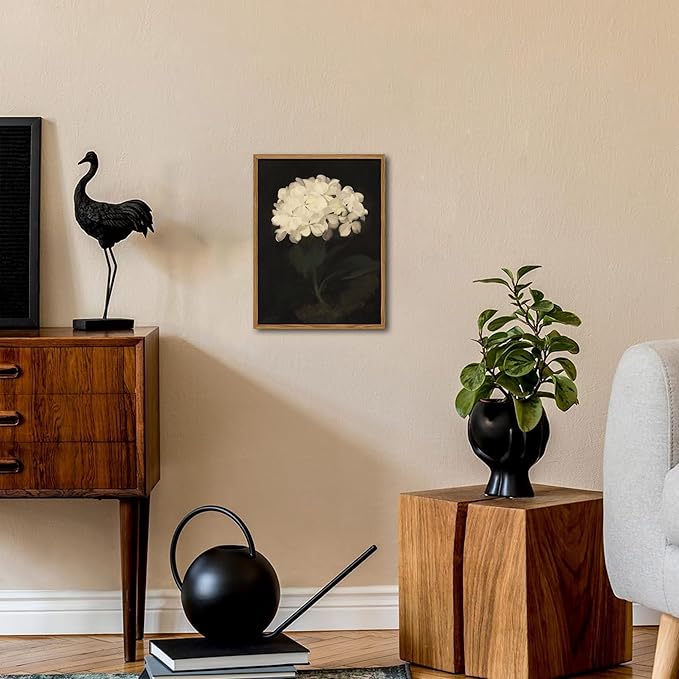 Framed Wall Art for Living Room – Vintage White Hydrangea Oil Painting Canvas Prints, Aesthetic Bedroom Wall Art, Kitchen Decor for Shelves, Bathroom Office Artwork Wall Decor – 8x10in