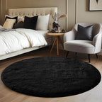 CAIYUECS Black Round Rug for Bedroom 4x4Feet: Soft and Fluffy Area Rug for Boys Bedroom- Black Oval Furry Plush Rug for Kids Room, Nursery, 4ft