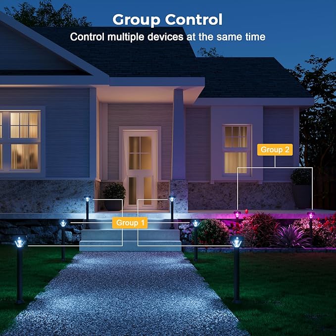 XMCOSY+ Smart Solar Lights Outdoor with Motion Sensor, 150LM APP Control RGBCW Color Changing Garden Lights Solar Powered for Yard Pathway Landscape, Waterproof, 4 Pack