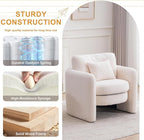 Chenille Accent Armchair Oversize Upholstered Barrel Comfy Modern Round Lounge Sofa Chair with Pillow Cozy Reading Chairs for Apartment,Office,Living Room,Dining,Makeup,Club,Beige 2SET