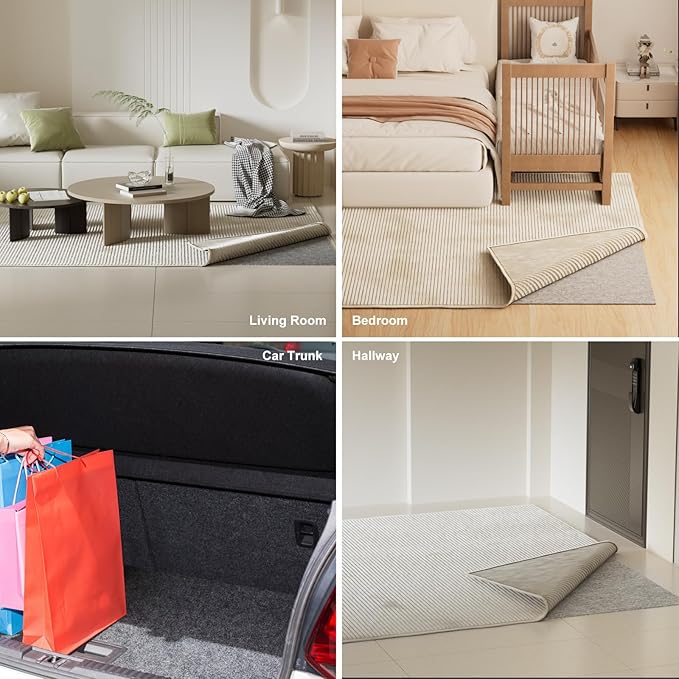 Back Side 3D PVC Dots Felt Rug Underpad, 5x7 Ft,1/6 Inch Thick Cushioned Rug Pad Gripper for Hardwood Floors, Vinyl, Laminate, Stone, Carpet & Tile, Under Rug Padding Protects Floors