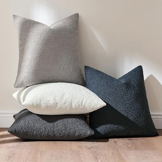 MIULEE Pack of 4 Decorative Textured Boucle Throw Pillow Covers 20x20 Inch Blue Gray Accent Solid Pillow Cases Soft Couch Cushion Covers for Modern Farmhouse Boho Chair Sofa Bed Livingroom Home Decor