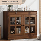 GarveeHome 35.4 in Sideboard Buffet Cabinets with Glass Door, Buffet Cabinet with Storage, Walnut Sideboard Cabinet with Drawer, Modern Buffets & Sideboards for Dining Room, Kitchen