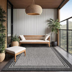 Bordered Outdoor Rug 10x14 Washable Outside Carpet for Indoor Patio Porch Waterproof Easy Cleaning Non Shedding Area Rugs Dark Gray 10 x 14