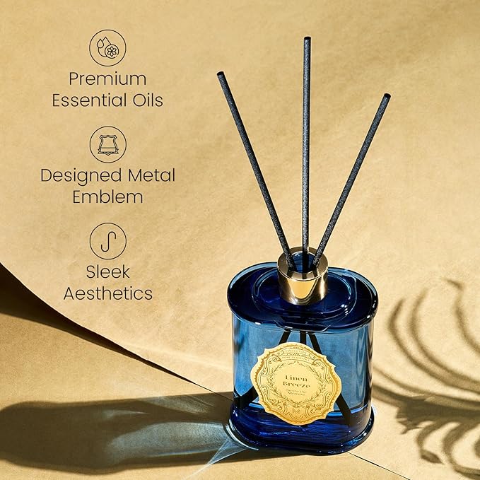 M&SENSE 8.4 oz Large Reed Diffuser for Home | Linen Breeze Scent Oil Diffuser with Sticks | Bedroom Bathroom Living Room Decor