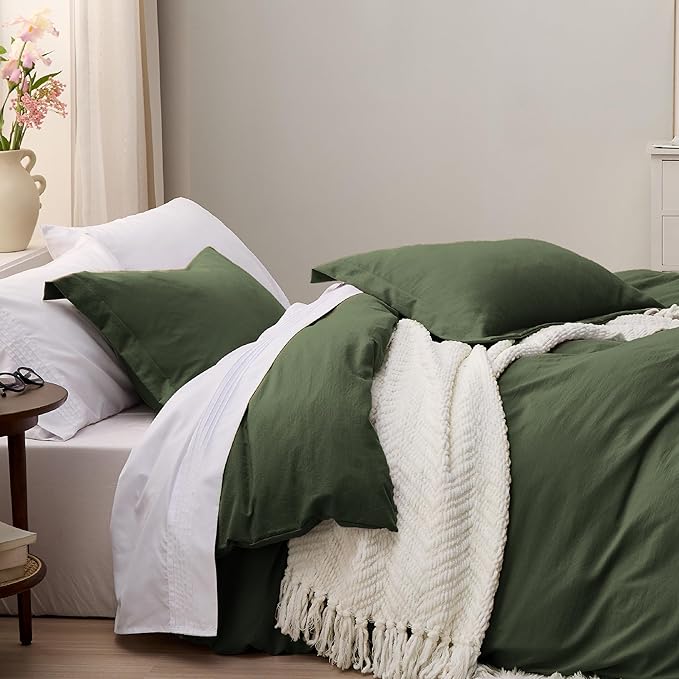 Bedsure Olive Green Oversized King Duvet Cover - 3 Pieces Prewashed Cotton-Like Extra Soft Bedding Set, Includes 1 Duvet Cover 120x98 Inches with Zipper Closure & 2 Pillow Shams, No Comforter