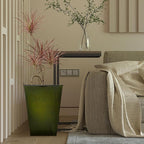 KOL 18''H. Bright Glazed Planter with Drainage Hole, Set of 2, Galvanized Steel Planter Pots for Indoor & Outdoor Use, Decorative Flower Plant Pots for Front Porch, Patio, Deck - Green