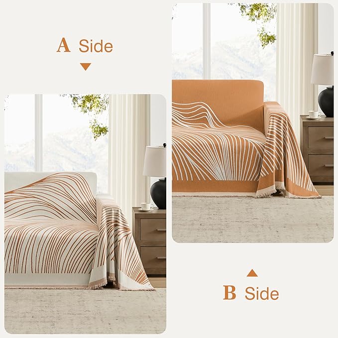 Boho Couch Cover Washable Sectional Couch Covers for Dogs Reversible Sofa Slipcover for 2 or 3 Cushion Couch Pet Friendly Furniture Protector (1# Orange, 71" x 134")