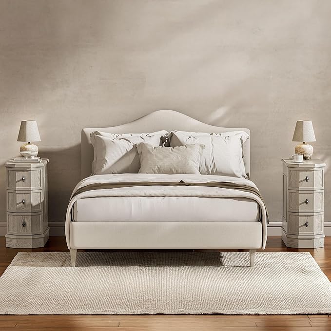 Nightstand Set of 2 with Charging Station, Vintage Wood End Table with 3 Drawer, Victoria Narrow Side Table, Slim Bedside Tables for Bedroom, Pre-Installation, Light Gray