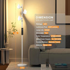 PARTPHONER RGB Tree Floor Lamp for Living Room, Stepless Dimmable Tall Standing Lamp with Remote, Touch Control and 3 Rotatable Light, Bright LED Lights for Bedroom with 4 Color-Changing, White