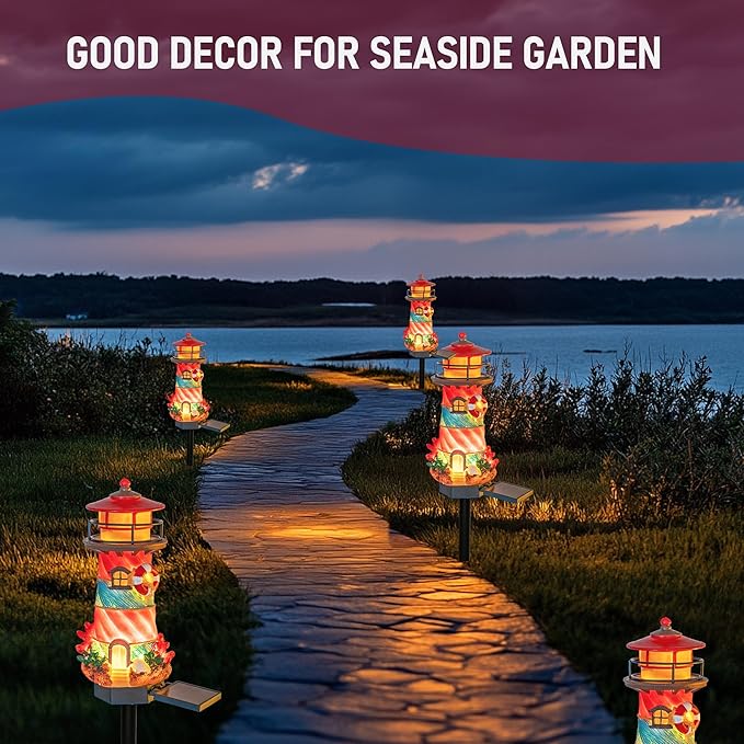 Dazzle Bright Miniature Lighthouse Pathway Decorative Lights, Solar Lights Outdoor Miniature Lighthouse Waterproof Garden Stake Light for Fairy Garden Pathway Lawn Yard Gifts Decoration