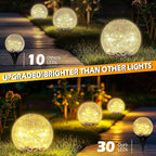Garden Solar Ball Lights Outdoor Waterproof, 30 LED Cracked Glass Globe Solar Power Ground Lights for Path Yard Patio Lawn, Christmas Decoration Landscape Warm White(2 Pack 3.9'')