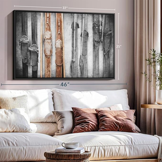 ElephantStock Ski Collection Wall Art - Horizontal Framed Canvas - 1-Piece Bathroom Wall Decor - Photography sports Canvas Print - Brown and Black Decor for Wall - 37" X 25"