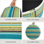 FUNHOME Inflatable Outdoor Ottoman with Air Pump,20"x9" Portable Patio Pouf,Water Resistant,Fade-Resistant,Round Blow Up Footrest Stools for Home Garden Camping Travel(Green Stripe)