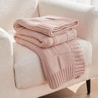 CozeCube Check Knit Throw Blanket, Pink Checkered Throw for Couch, Decorative Christmas Soft Cozy Warm Knitted Blanket for Bed Sofa Living Room, 50"X60"