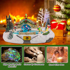 Vigdur Christmas Snow Village - Animated Christmas Village Skating Pond with Colorful Lights & 8 Xmas Music, Rotating Skier, USB&Battery Powered Christma Collectible Buildings for Home
