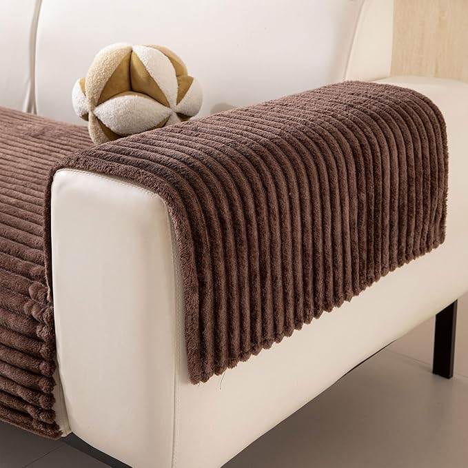 HAOMAIJIA Waterproof Couch Cover for Dogs Washable,Faux Fur Pet Couch Covers for Sofa,Soft Dog Bed Cover Non-Slip Couch Covers for 3 Cushion Couch Sofa Pet Friendly (Brown, 23" x 23" 2 Pack)