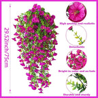 Artificial Hanging Flowers – 4 Pack UV Resistant Fake Morning Glory Vine Faux Plants for Porch, Patio, Balcony, Garden, Indoor & Outdoor Decor (Hot Pink)