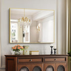 30x40In Gold Bathroom Mirror for Wall, Brushed Gold Rectangle Mirrors with Metal Frame, Bathroom Rectangular Mirror Modern Wall Mirror for Bedroom Living Room, Hangs Horizontal or Vertical