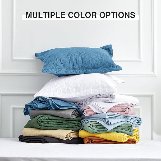 Love's cabin King Size Quilt Bedding Set Misty Blue Bedspreads - Bed Lightweight Bedspread Comforter - Coin Pattern Bedding Coverlet for All Season - 3 Pieces (1 Quilt, 2 Pillow Shams)