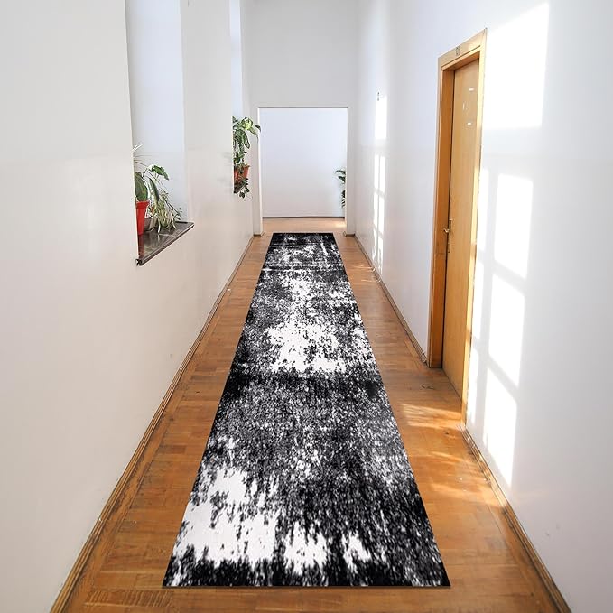 Keen Home Design Area Rugs - 2x20 Non-Shedding, Abstract Rugs for Kitchen, Living Room, Bedroom, Dining Room, Entryway - Size: 2'8" x 20', Abstract Black