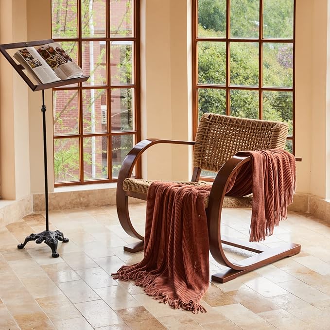 lifein Throw Blanket for Couch, Soft Boho Bed Throw,Cozy Burnt Orange Chenille Knitted Small Spring Lightweight Throw for Spring(Rust,50 * 60")