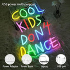 Cool Kids Don't Dance Neon Sign for Wall Decor, Cool Kids Letter Neon Light Wall Art, Dimmable Colorful Classroom LED Light Up Sign for Bedroom, Library, Classroom, Bookstore